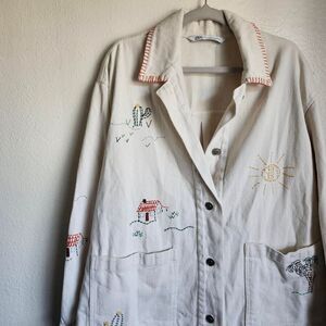 Rare Zara Embroidered Jacket Cotton Teachercore Desert Organic Southwestern M/L